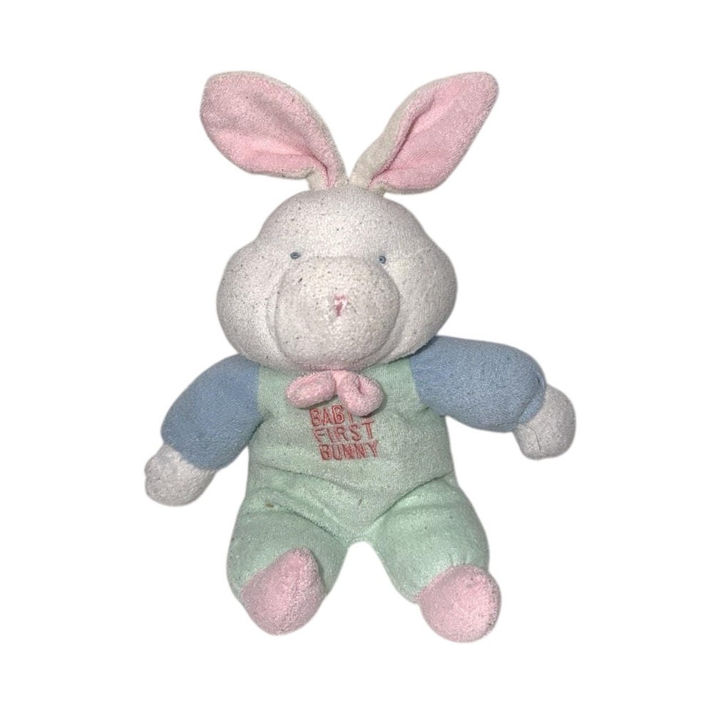 Vtg Carters Prestige Bunny Rabbit Pastel Terry Cloth 9" Color Block Rattle Plush